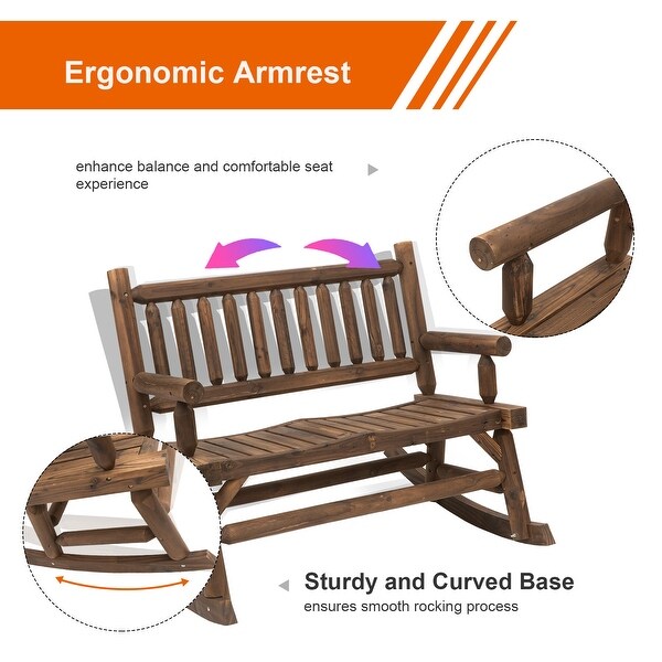 Outsunny 2Person Wooden Rocking Chair Rocker Bench with Relaxing Swinging Motion