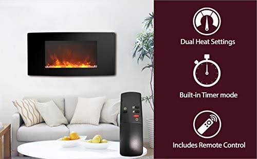 Cambridge 35x22 Curved Wall Mount Electronic Fireplace with Crystal Rocks