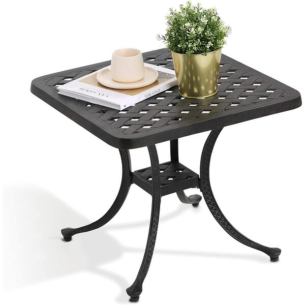HOMEFUN Patio End Table,Outdoor Square Cast Aluminum Side Table,Antique Bronze