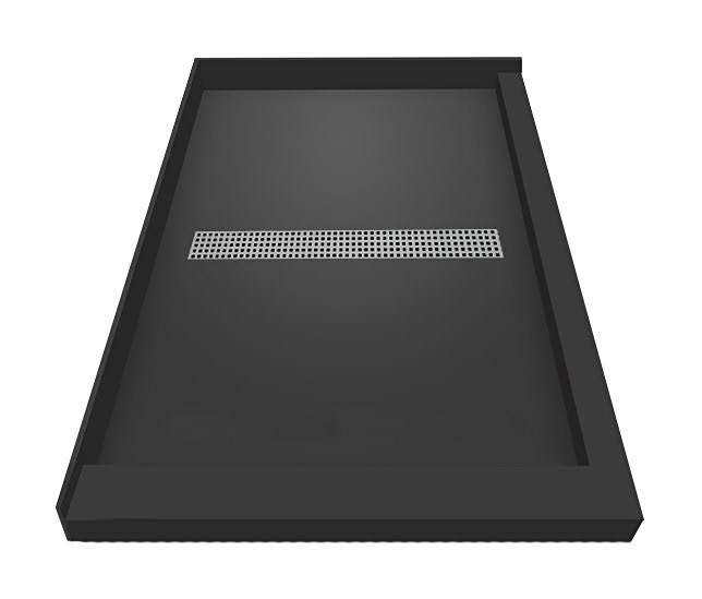 Tile Redi Double Threshold Shower Base with Center Trench Drain and Grate, Silver