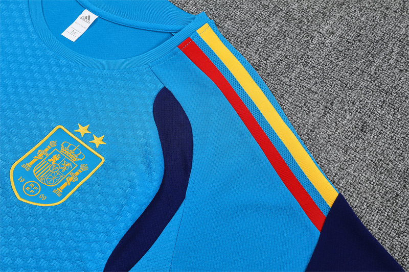 Spain Short Sleeves Training Suit Blue-Two Stars 4