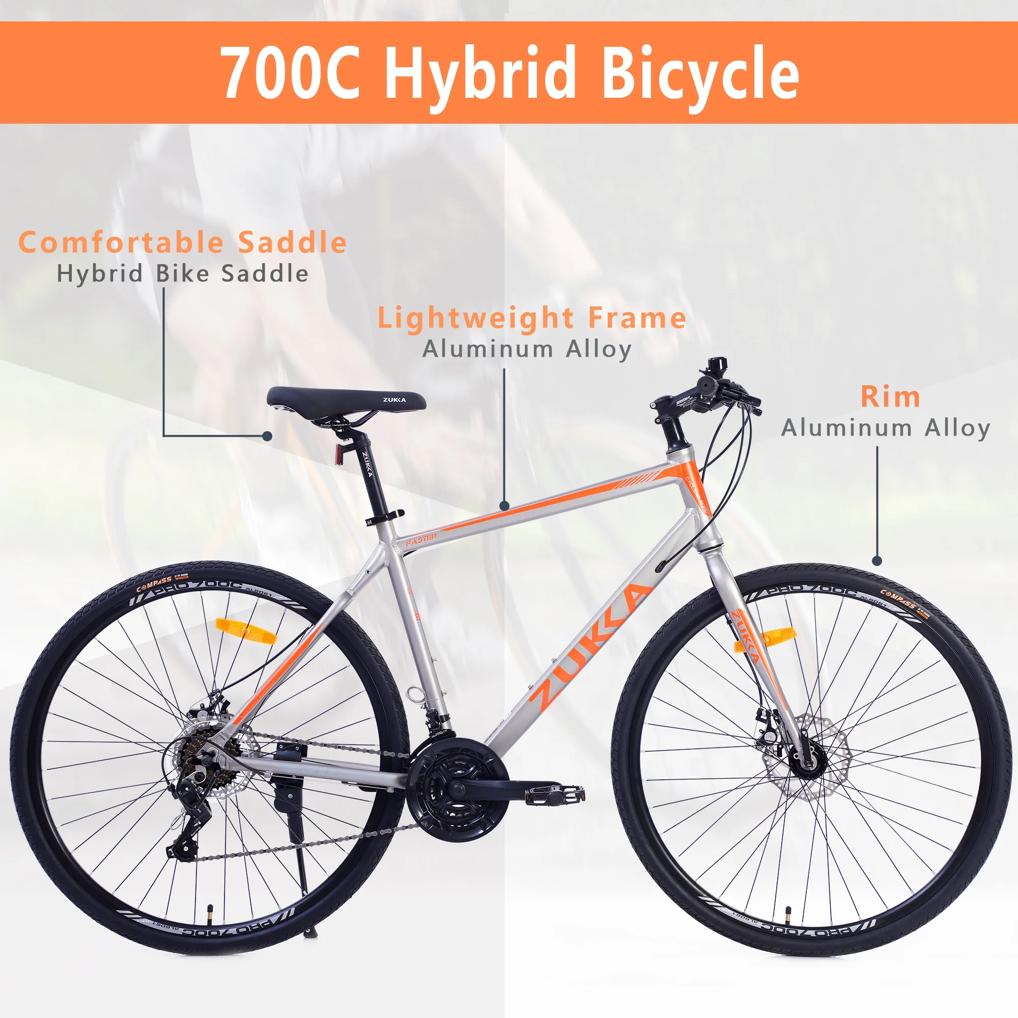 28 inch Hybrid Bike Men, Road Bike with Shimano 21 Speed, 700C Wheels, Comfort Adult Bicycle with Dual Disc Brake, 21'' Lightweight Aluminium Frame, Suggested Rider 5'6