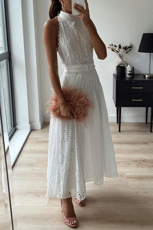 Hollow Out Belted Maxi Dress | Elegant Sleeveless StyleClistos