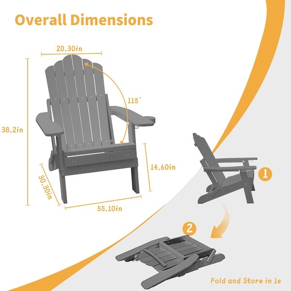Clihome HIPS Folding Patio Adirondack Chair with Pullout Ottoman
