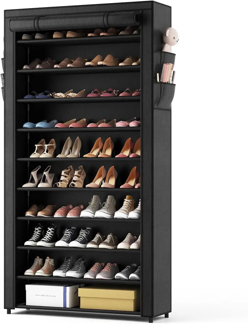 ROJASOP 10-Tier Stackable Shoe Rack – Tall, Covered Shoe Storage Shelf with High-Capacity Organizing Design