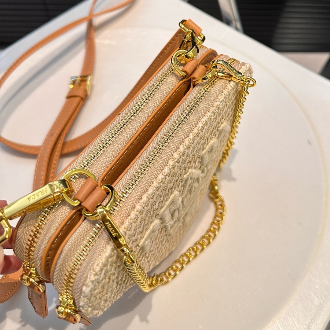 Prada Crochet And Leather Mini Bag Natural 18Cm