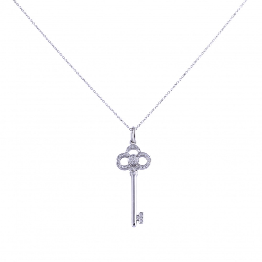 Tiffany & Co. Key Crown Necklace 18K White Gold Diamond