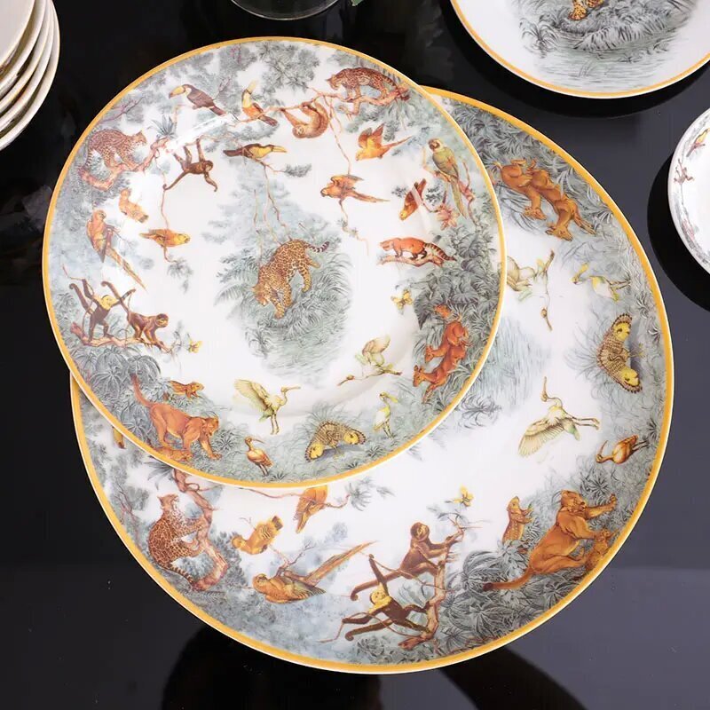 NatureCraft 58-Piece Ceramic Tableware Set C Animal Design, Lead & Cadmium-Free, Bone Porcelain