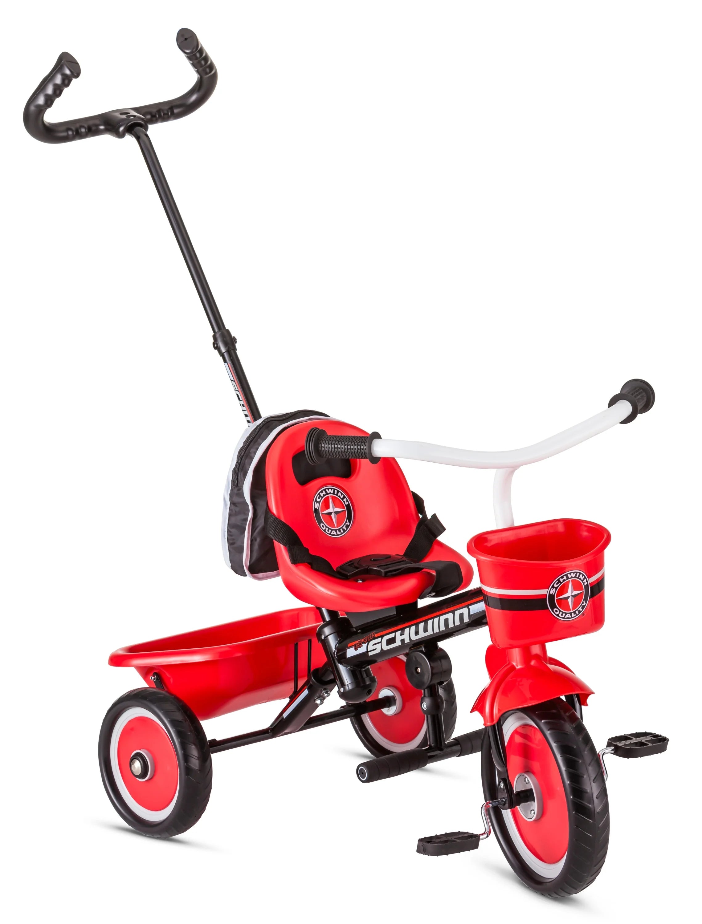Schwinn Easy-Steer Tricycle with Push/Steer Handle, ages 2 - 4, red & white, toddler bike