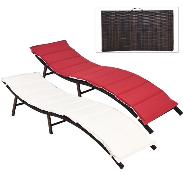 Costway 2PCS Patio Rattan Folding Lounge Chair Stackable Double Sided