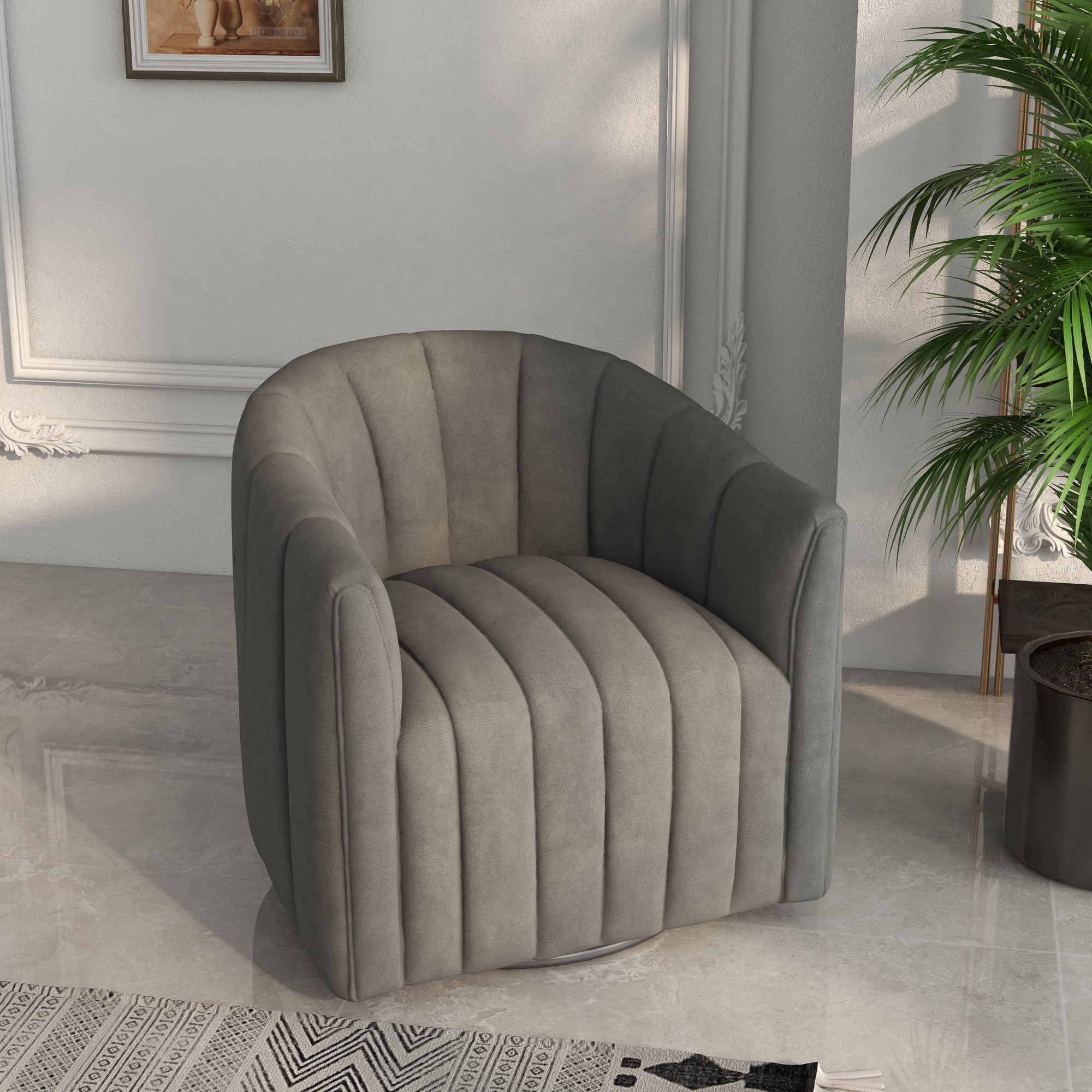 SEYNAR Mid Century Pumpkin-Designed Swivel Cuddle Barrel Sofa Chairs,360 Degree Swivel Armchairs for Living Room