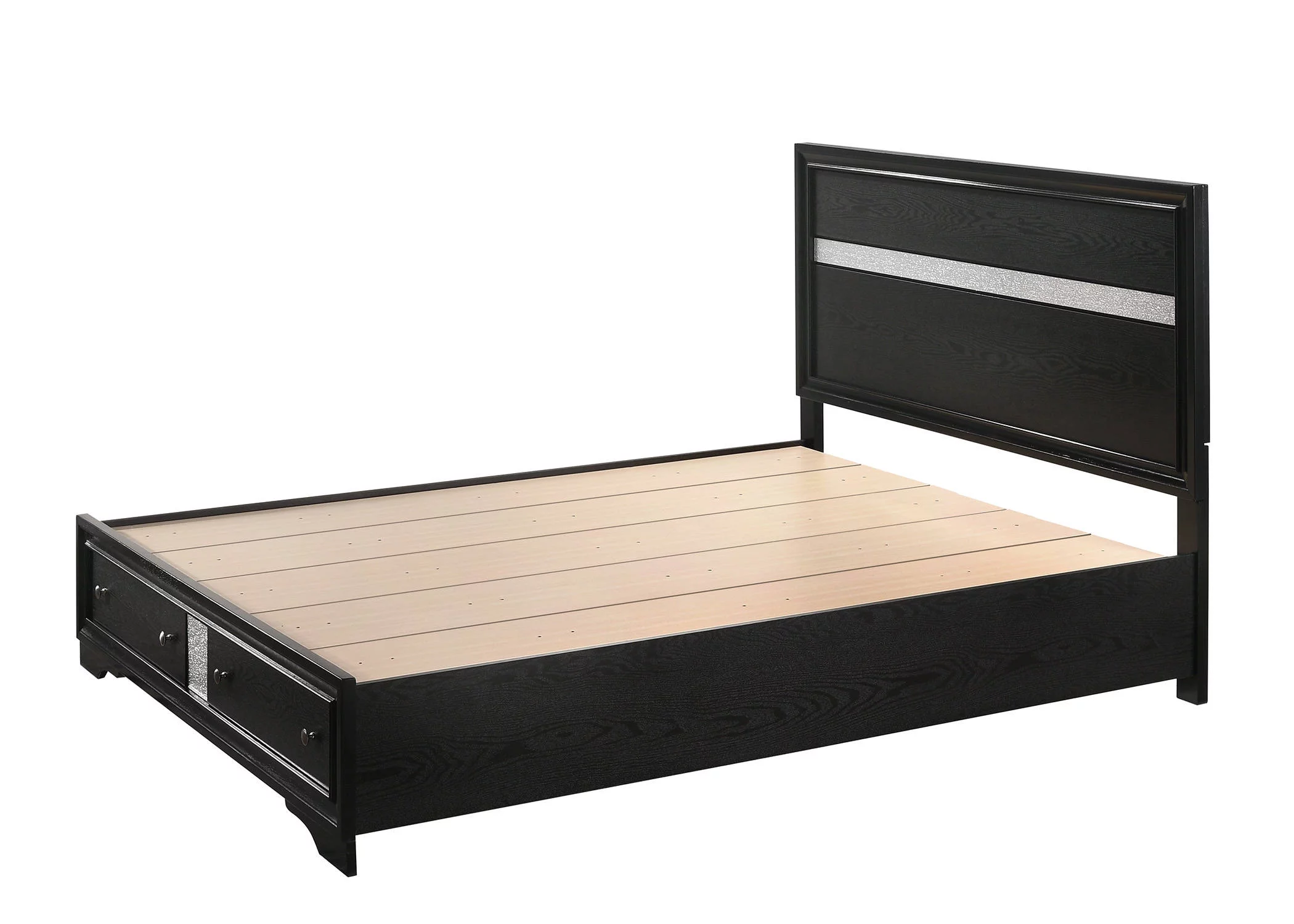 Contemporary Style 3pc Queen Storage FB Drawers Panel HB Bed Nighstand Set Black Wooden Home Bedroom Furniture