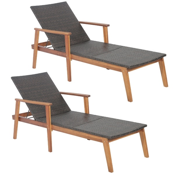 Costway 2PCS Patio Rattan Chaise Lounge Chair Recliner Back Adjustable