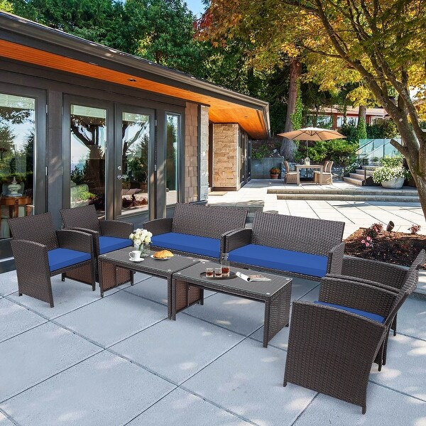 Costway 8PCS Patio Rattan Furniture Set Cushioned Chair Sofa Coffee