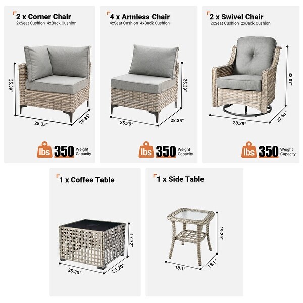 HOOOWOOO 10piece Wicker Patio Furniture Set Sectional Sofa with Swivel Chair
