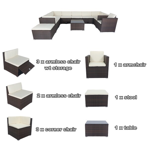 11 Piece Patio Wicker Conversation Set,Patio Furniture Set