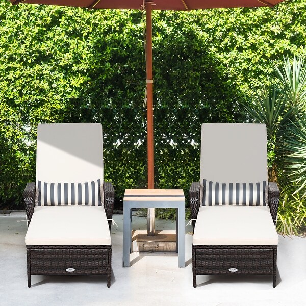 Costway 2PCS PE Rattan Chaise Lounge Chair Armrest Recliner Adjustable