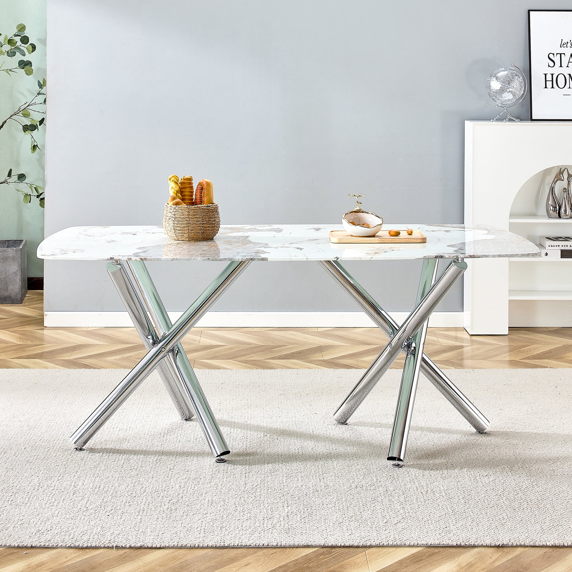 Large Modern Minimalist Rectangular tempering glass Dining Table for 6-8 with 0.39