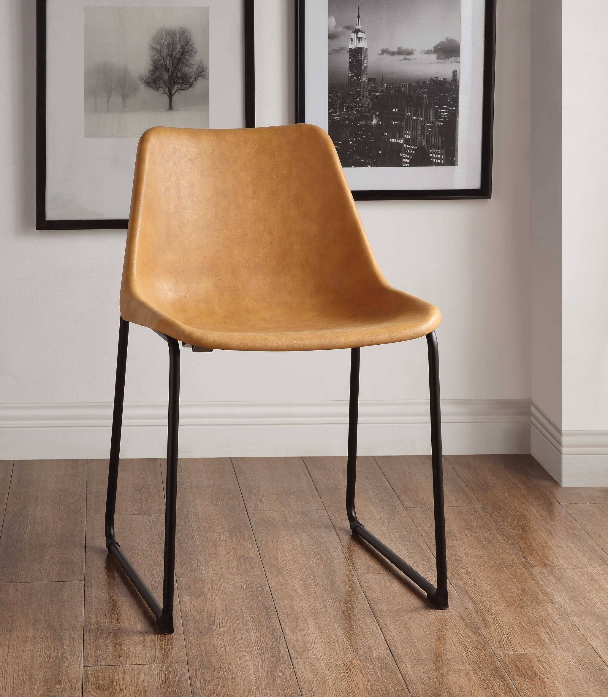 Vintage Look Faux Leather Mocha Brown Side Chairs Set of 2, Black