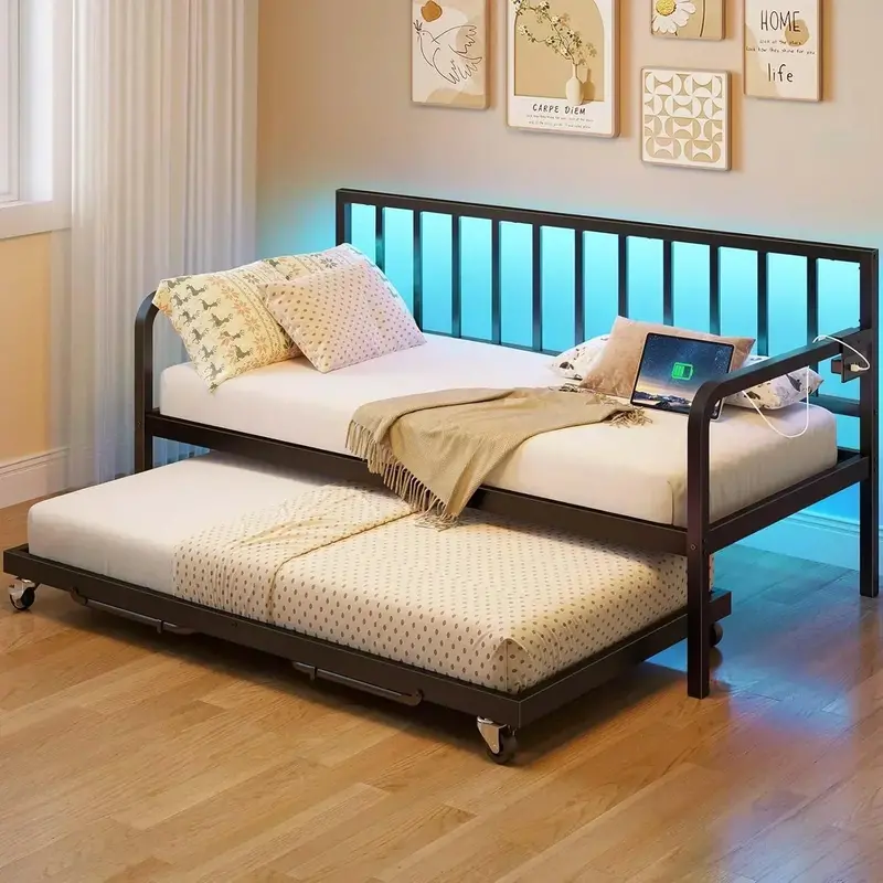 Rolanstar Twin Daybed – Height-Adjustable with USB Charging Ports & Ambient LED Lighting