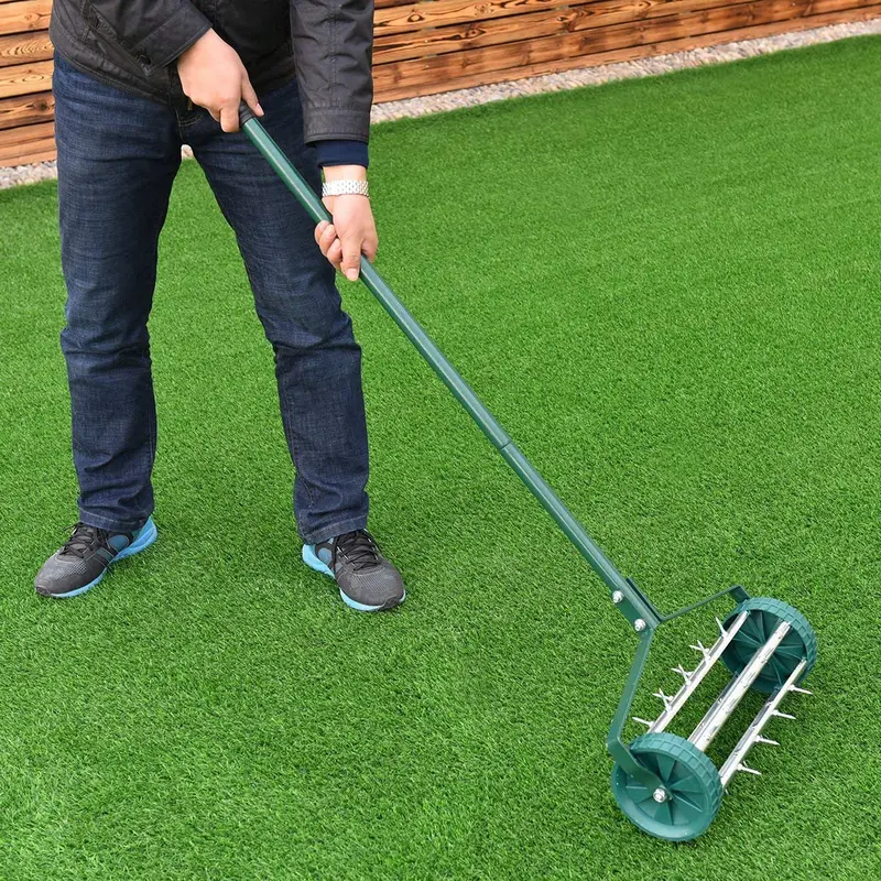 Rolling 18-Inch Lawn Aerator – Heavy-Duty Rotary Spike Aeration Tool for Gardens and Yards