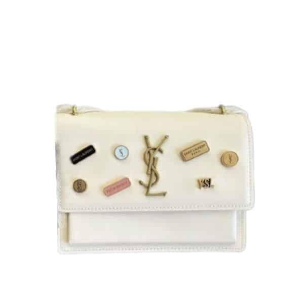Saint Laurent Sunset Chain Bag In Smooth Leather With Sticker White 22Cm