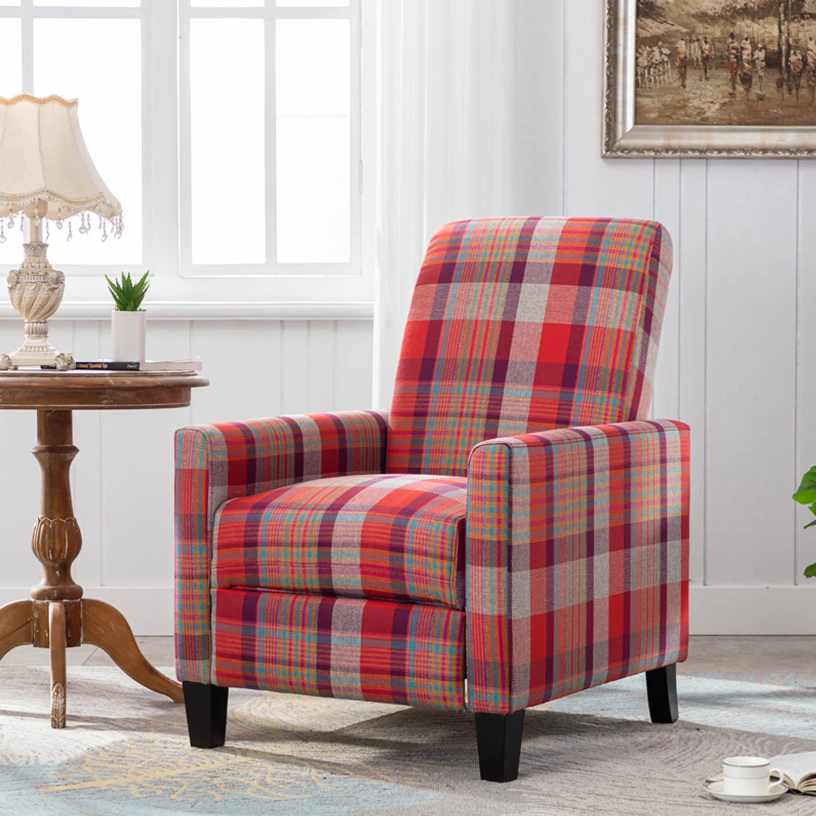 Red recline chair,The red cloth chair is convenient for home use, comfortable and the cushion is soft，Easy to adjust backrest Angle
