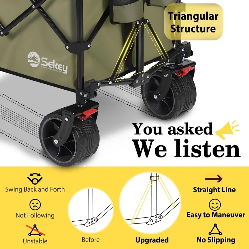 Sekey 48-Inch Extended Folding Cart – 440 lb Load Limit, 300L Garden & Moving Utility Solution