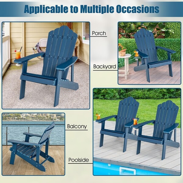 Costway Patio HIPS Adirondack Chair with Cup Holder Weather Resistant