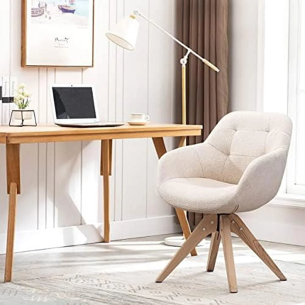 xrboomlife Mid Century Modern Swivel Armchair  Contemporary Fabric Accent Chair  Home Office Desk Chair No Wheels  Dining Chair Tufted Back with Sturdy Oak Wood Legs for Small Space Slim