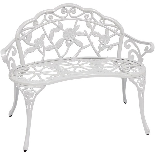 2Person Classic Rose Cast Aluminum White Outdoor Patio Garden Bench