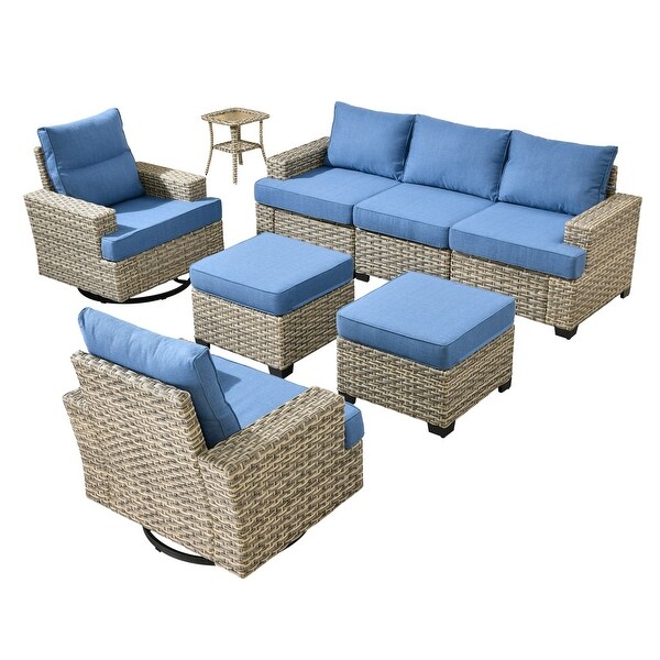 OVIOS 8 Pieces T shaped Seat Wide Armrest Swivel Chair Set With Ottoman