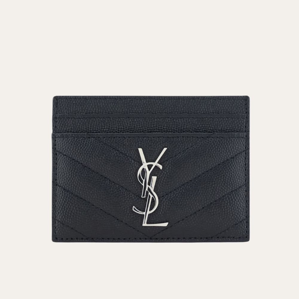 Saint Laurent Wallet Chevron And Logo Card Holders Black 3.9 Inches
