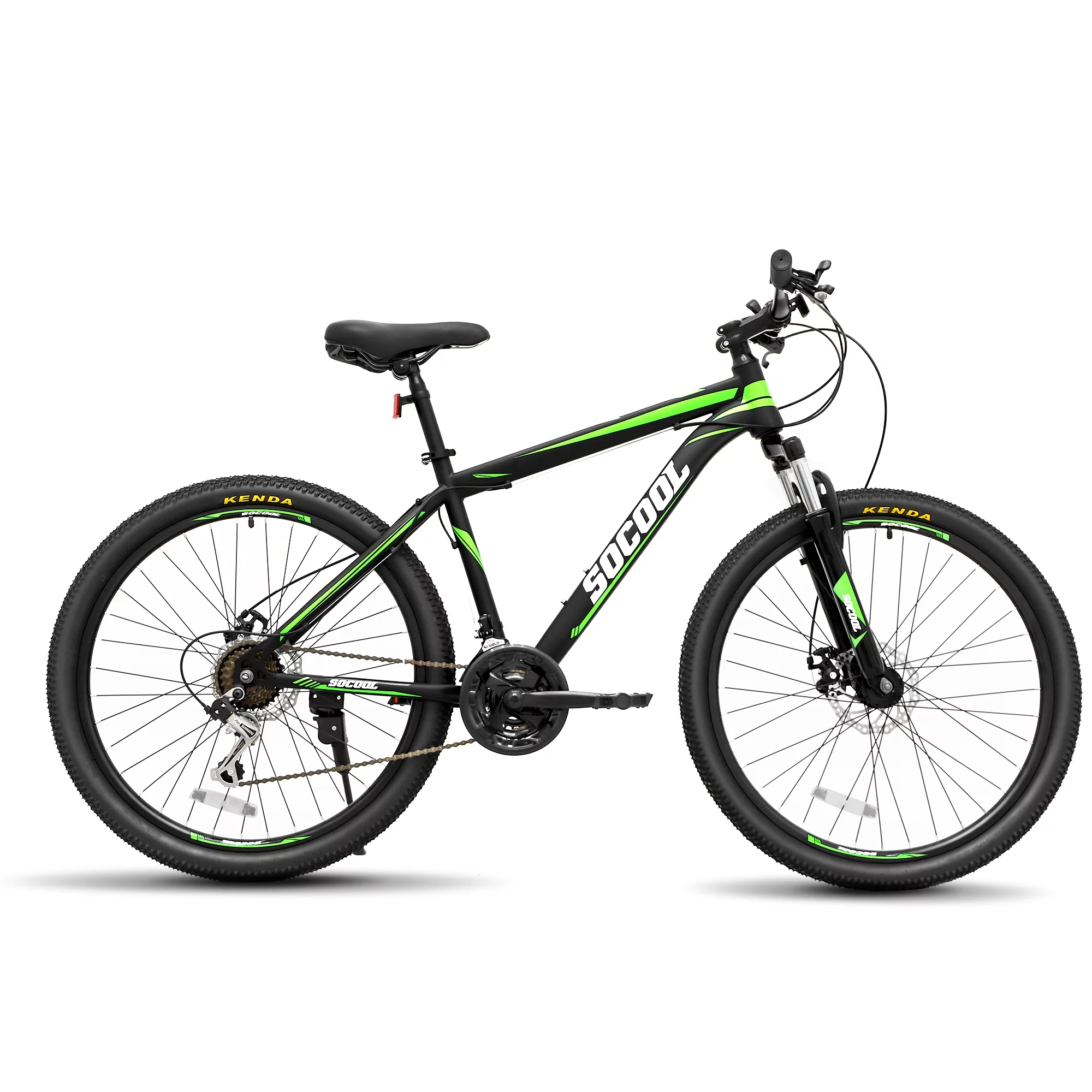 SOCOOL Mens Mountain Bike, Front Suspension, 21-Speed, 26-Inch Wheels, Aluminum Frame (Black and White), KP2182BK