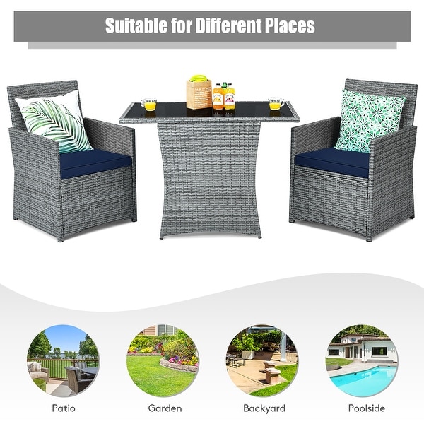 Costway 3PCS Patio Rattan Furniture Set Cushioned Sofa Armrest Garden