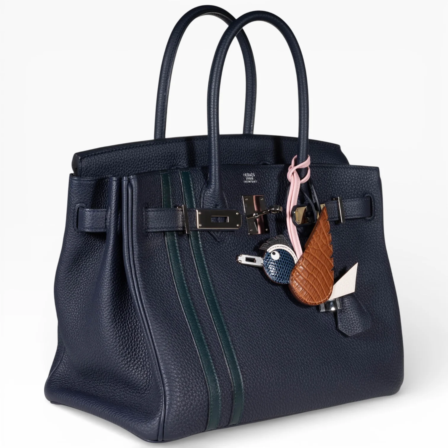 Hermès Birkin 30 Officier Bleu Nuit and Vert Cypress Togo Palladium Hardware