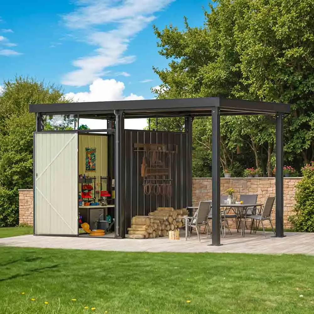 2-in-1 7x7 Shed with a 7x7 Open-Sided Firewood Shed