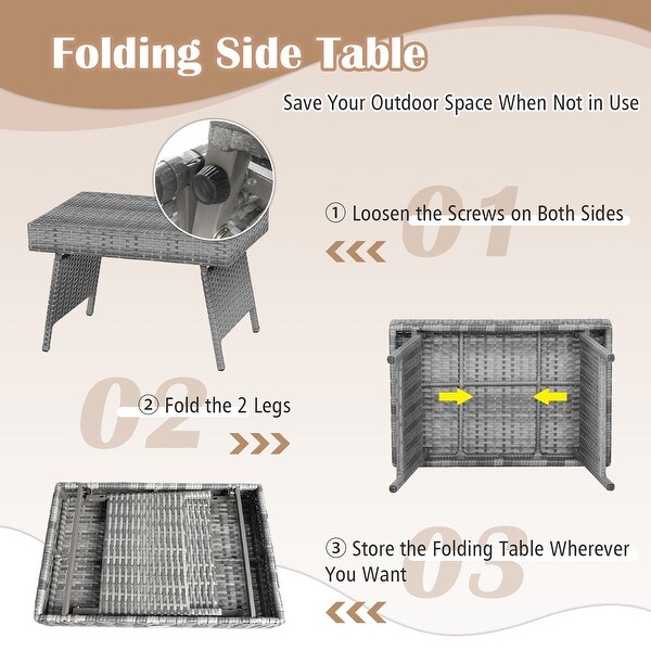 Gymax Folding Rattan Wicker Coffee Side Table Patio Garden Poolside
