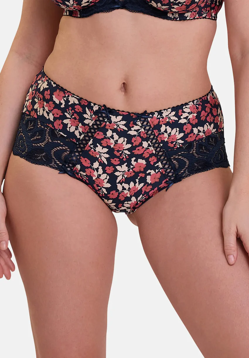 Shorty Amélie Print Imprimé Floral Marine et Rouge