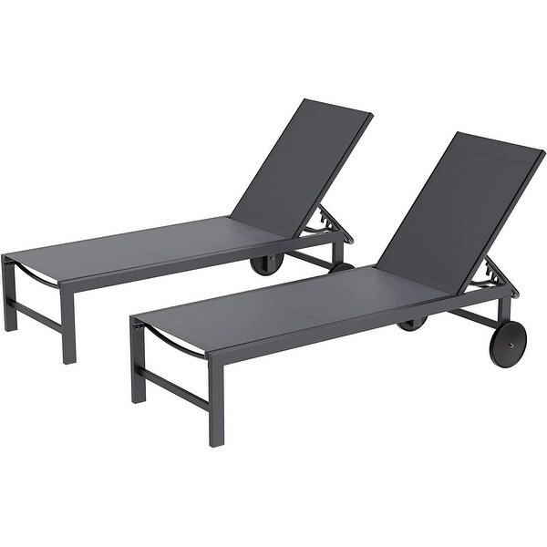 Futzca 2 PCS Outdoor Chaise Lounges Chair with Wheels and 5 Adjustable Position