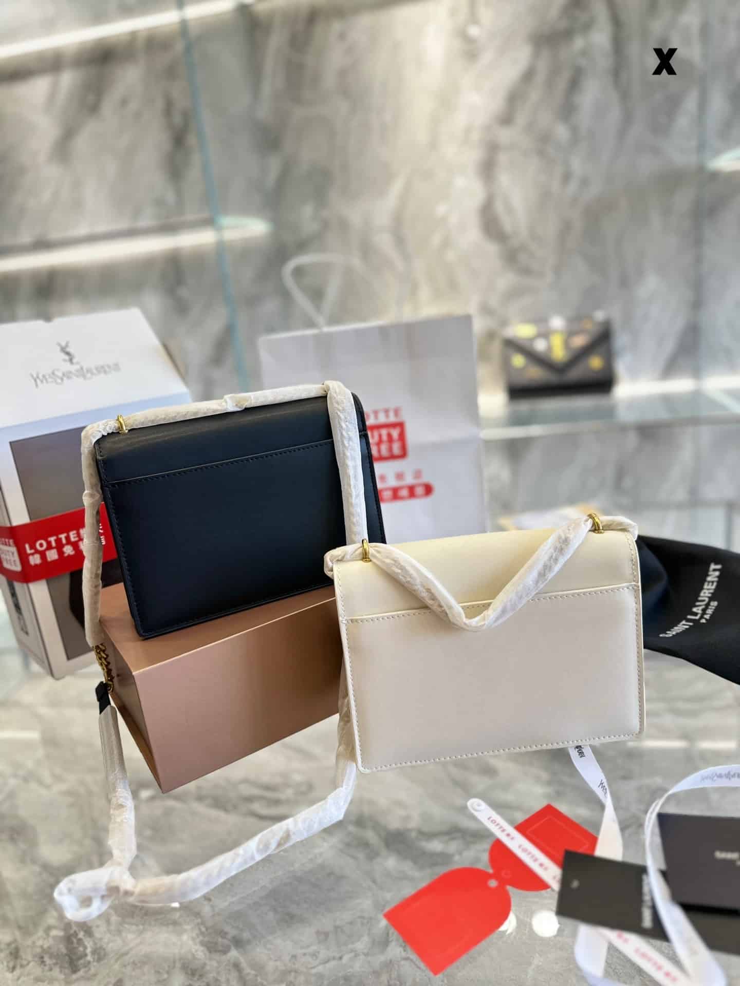 Saint Laurent Sunset Chain Bag In Smooth Leather With Sticker White 22Cm