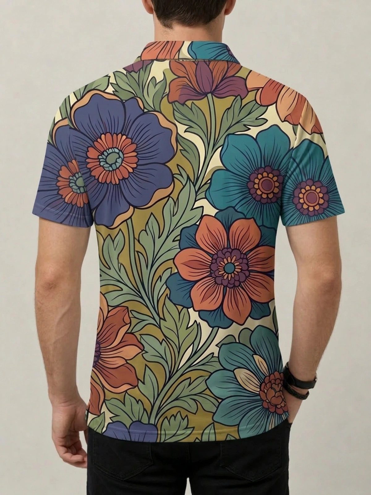 Vintage Floral Botanical Print Short Sleeve Golf Polo Shirt
