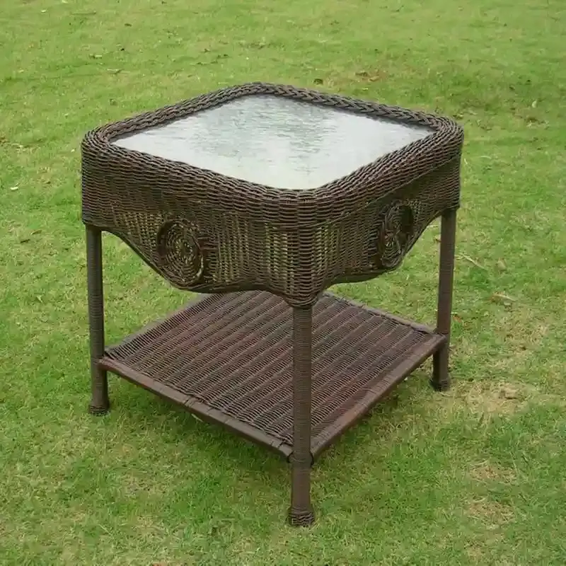 Riviera Resin Wicker Side Table – 18″ All-Weather Patio Accent Table