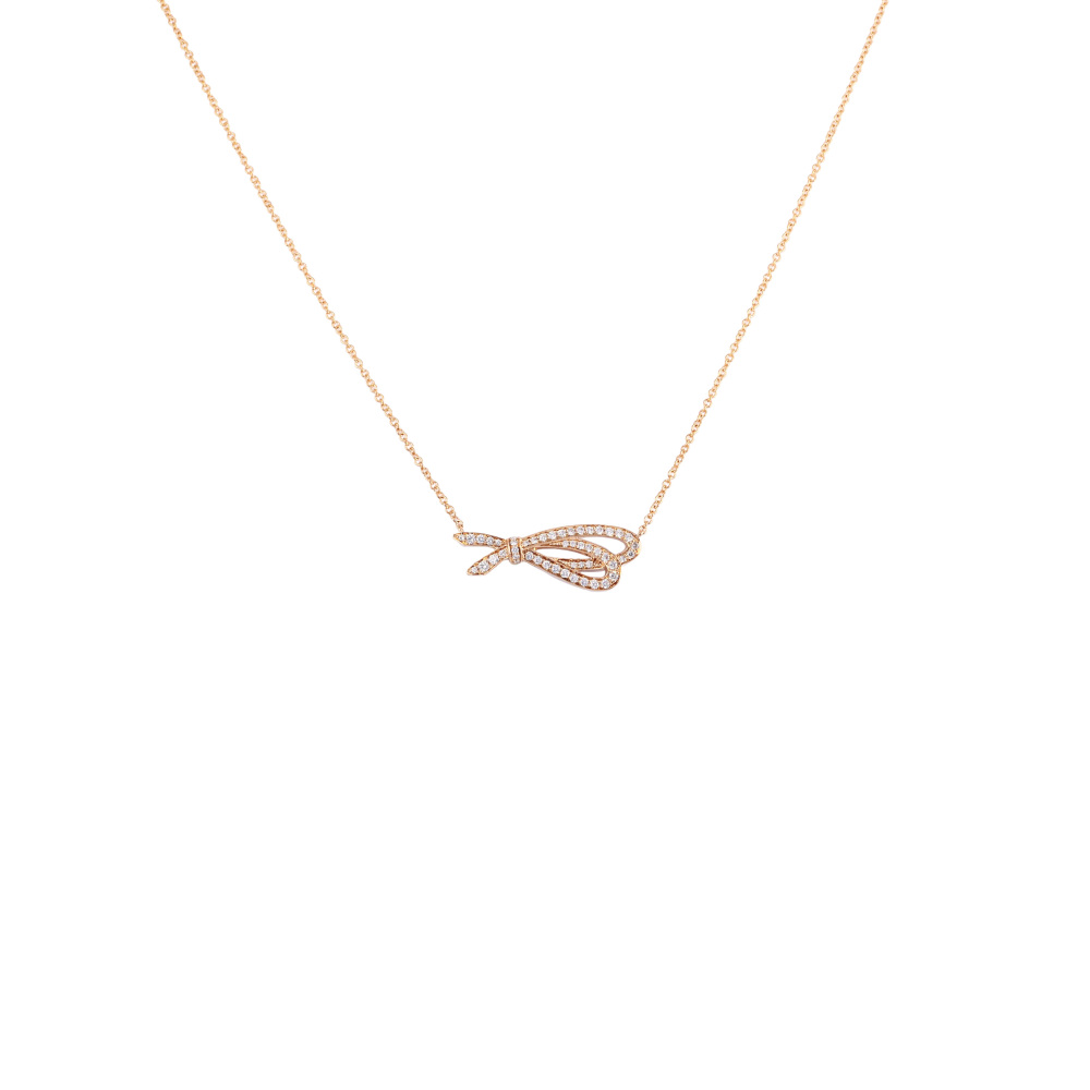 Tiffany & Co. Tiffany Bow Ribbon Diamond K18PG Pink Gold Necklace