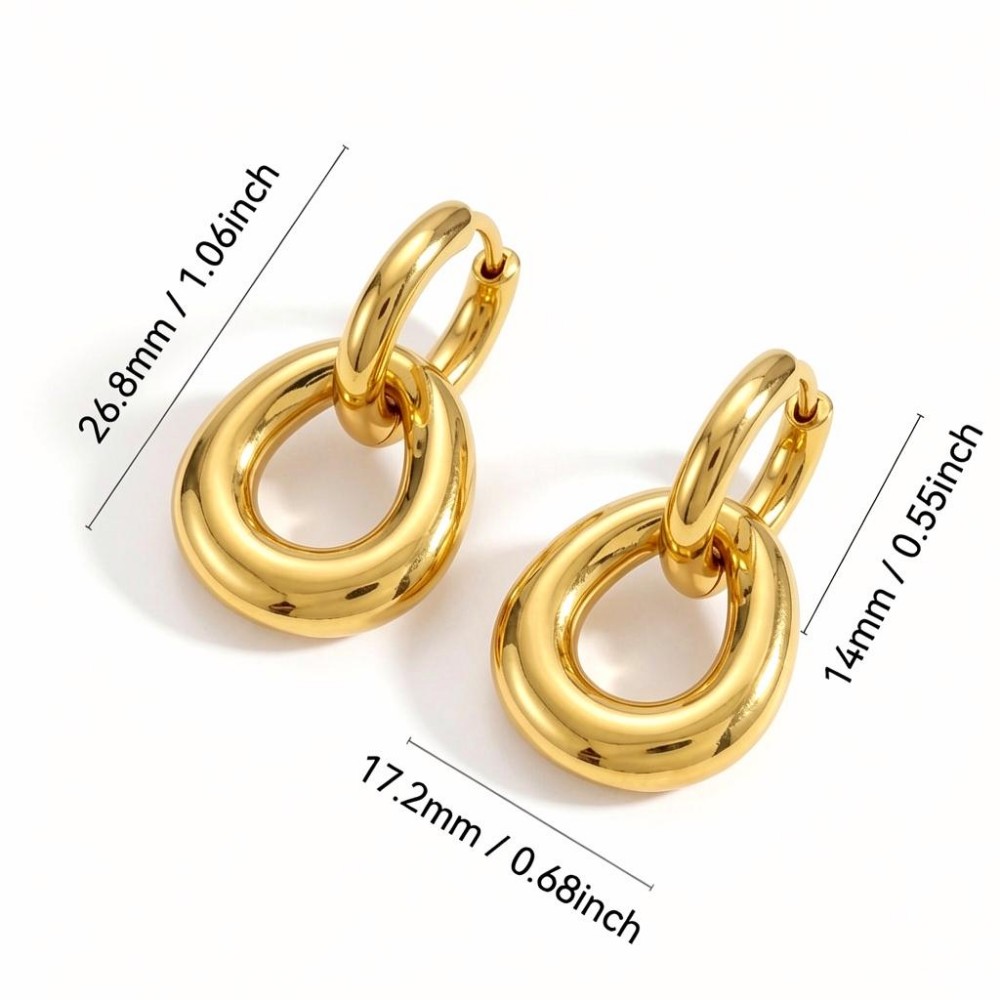 Chunky Gold Plated Stainless Steel Hoop Earrings for Women Puffy Teardrop Dangle Earrings Minimalist Geometric Statement Jewelry