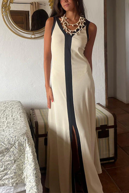 Color Block Maxi Dress with SlitClistos