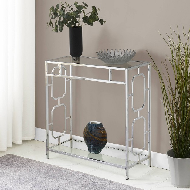 Omega Chrome Glass Hall Table With Shelf Glass chrome Breighton Home
