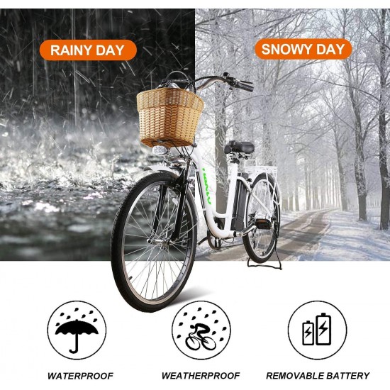 Electric Bike Adult Electric Biycle Assisted Bicycle for Female Men with Removable 250W36V Large Capacity Lithium Battery and Charger (26 Inches ebike) (Lady White)