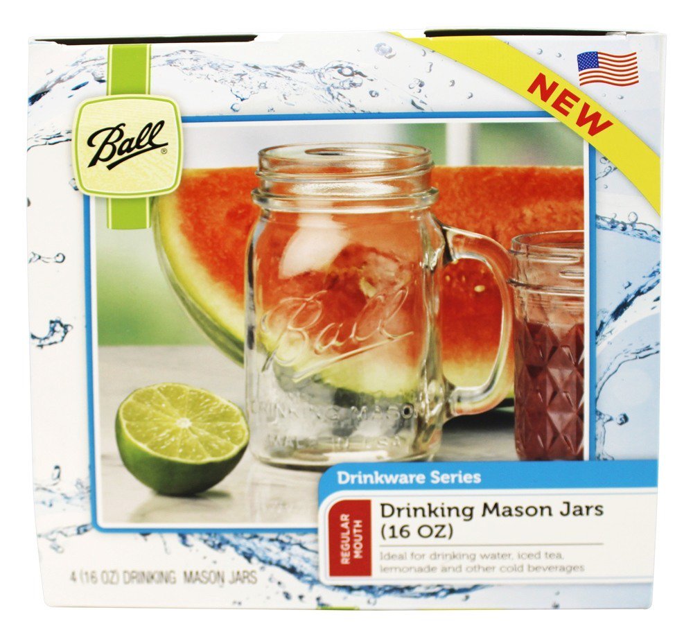 BALL Regular Mouth Mason Jar Drink Mugs, 16.oz, 4-count