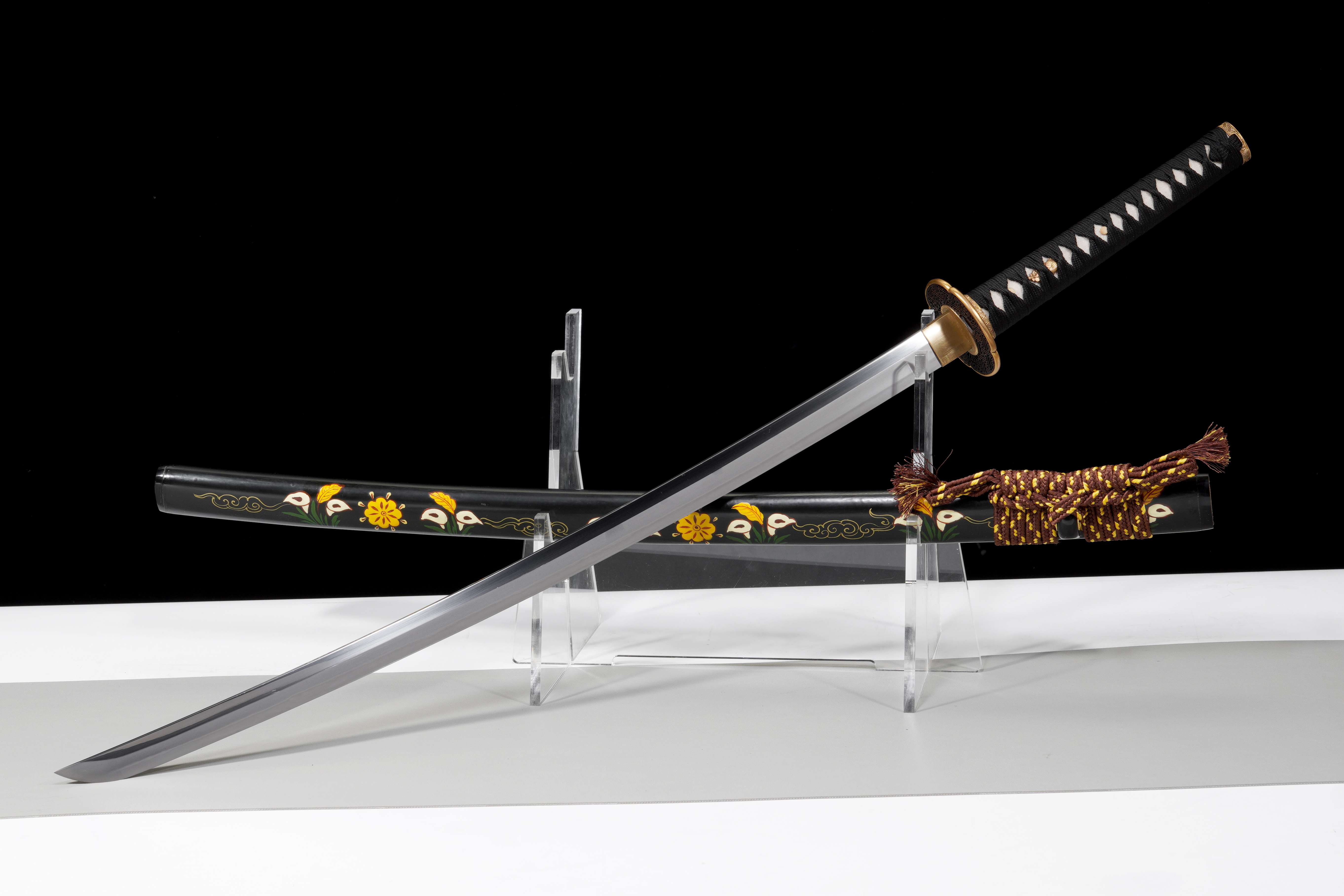 Handmade Japanese Katana T10 Steel Clay Tempered Golden Lattice Full Tang